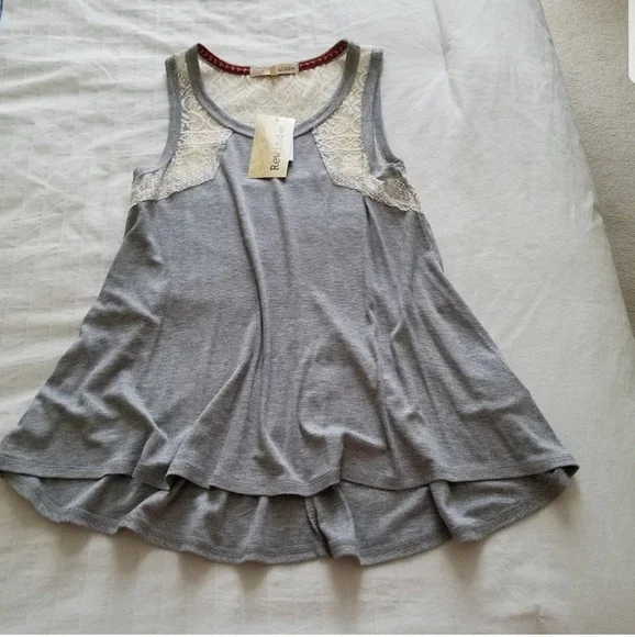REWIND Grey & Off White Lace Swing Casual Top NWT - Picture 6 of 9